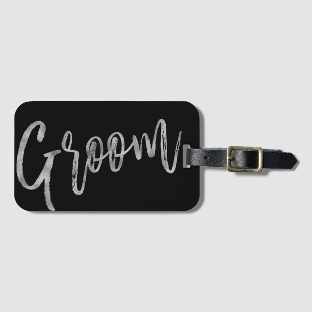 Groom Silver Foil Luggage Bag Tag (Front Horizontal)
