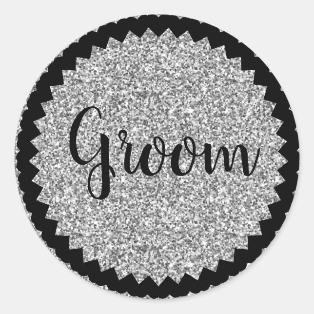 Groom Silver Glitter Classic Round Sticker (Front)