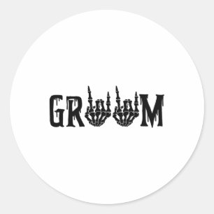 Groom Skeleton Hand Bride Halloween Wedding Bachel Classic Round Sticker