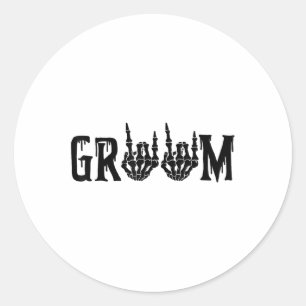 Groom Skeleton Hand Bride Halloween Wedding Bachel Classic Round Sticker