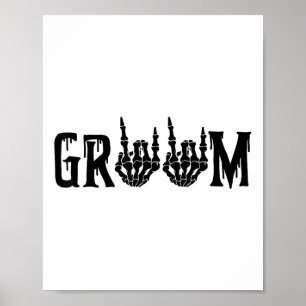 Groom Skeleton Hand Bride Halloween Wedding Bachel Poster