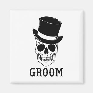 Groom Skull With Hat Bride Halloween Wedding Bache Magnet