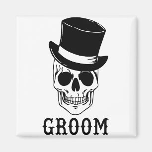 Groom Skull With Hat Bride Halloween Wedding Bache Magnet