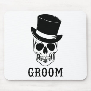 Groom Skull With Hat Bride Halloween Wedding Bache Mouse Pad