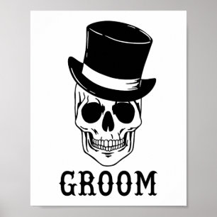 Groom Skull With Hat Bride Halloween Wedding Bache Poster