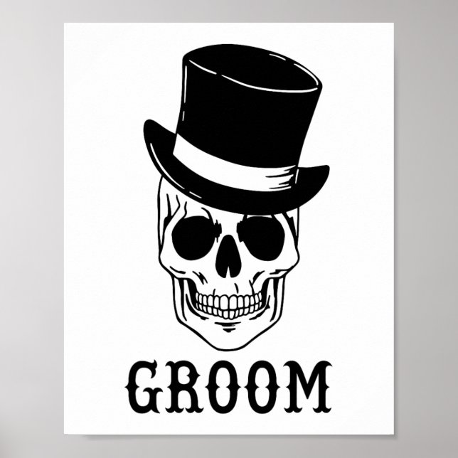 Groom Skull With Hat Bride Halloween Wedding Bache Poster (Front)