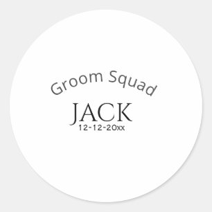 Groom squad name date year bold letter bachelorett classic round sticker