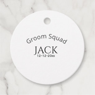 Groom squad name date year bold letter bachelorett favour tags