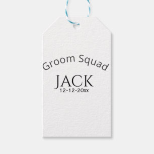 Groom squad name date year bold letter bachelorett gift tags