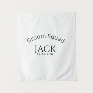 Groom squad name date year bold letter bachelorett tapestry