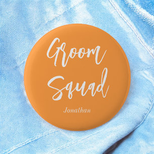 Groom Squad Orange White Wedding 6 Cm Round Badge