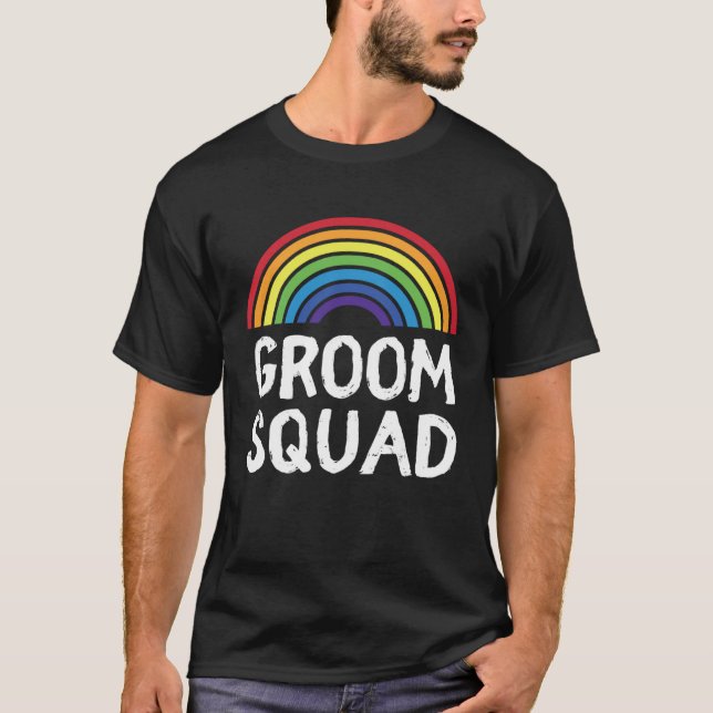 Groom Squad Pride Wedding LGBT Gay Bachelor Party  T-Shirt (Front)