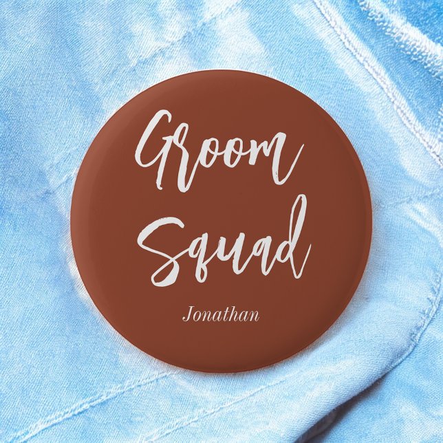 Groom Squad Terracotta Brown White 6 Cm Round Badge (Creator Uploaded)