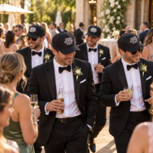 'Groom Support Staff' Black & White Groomsmen Gift Embroidered Hat