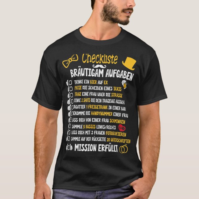Groom Tasks Poltern JGA Checklist T-Shirt (Front)
