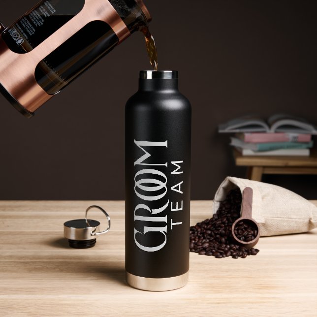 Groom Team Favour Black White Typography  Water Bottle (Coffee)