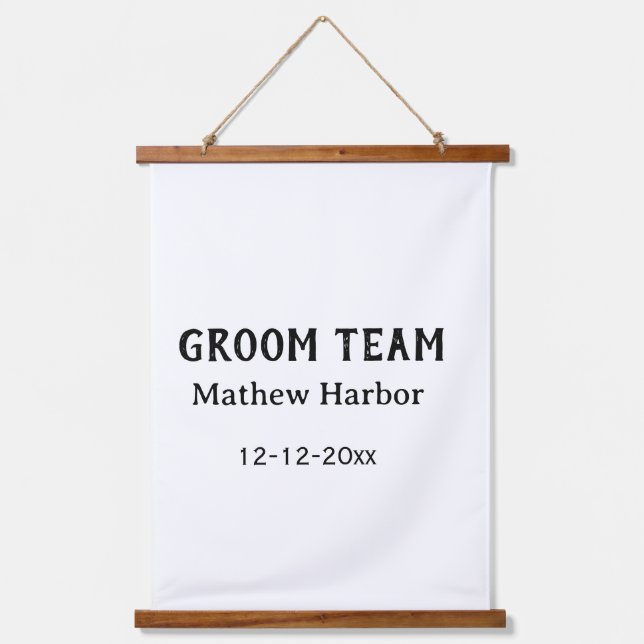 Groom team groomsman name date bachelore party hanging tapestry (Front)