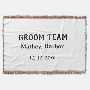Groom team groomsman name date bachelore party throw blanket