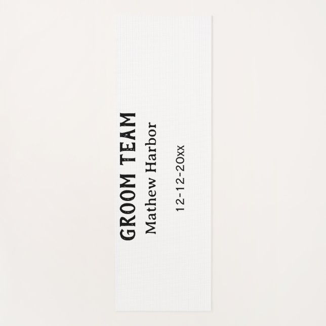 Groom team groomsman name date bachelore party yoga mat (Front)