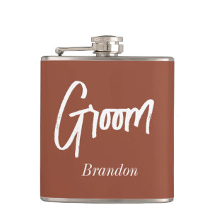 Groom Terracotta Brown Wedding Hip Flask