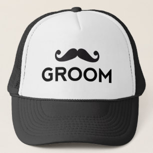 Groom text art with moustache trucker hat