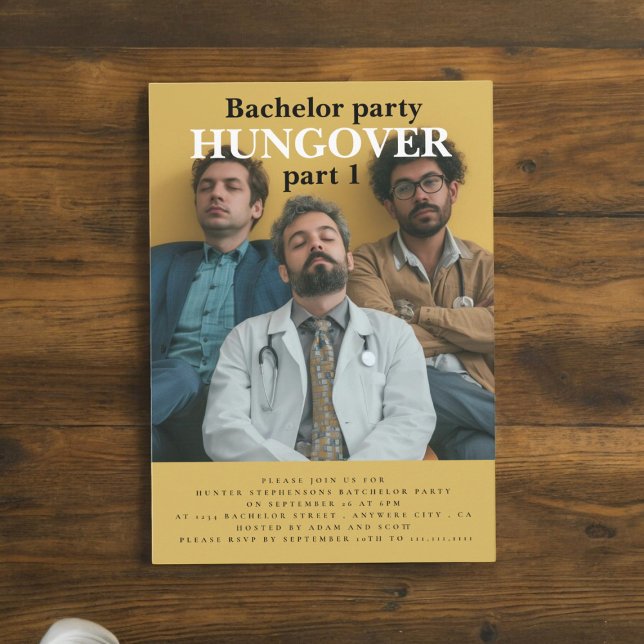 groom to be  bachlour party invitation (hungover bachelor party invitation , fun and stylish )