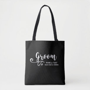Groom Tote Bag Cool Black White Modern Script