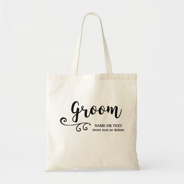 Groom Tote Bag | Cool Modern Script Typography (Front)