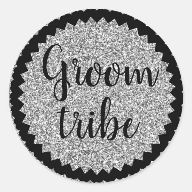 Groom Tribe Silver Glitter Classic Round Sticker (Front)