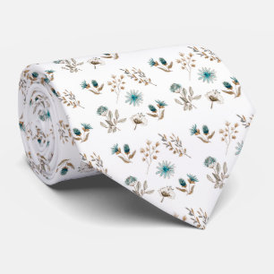 Groom Watercolor Blue  Floral Wedding  Neck Tie