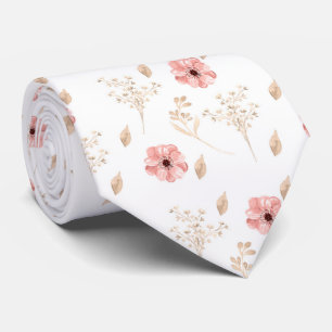 Groom Watercolor Pink Floral Wedding Neck Tie