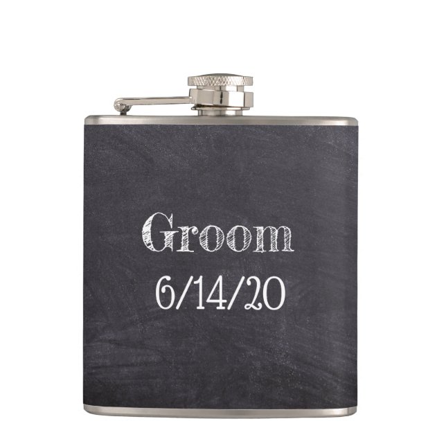 Groom Wedding Black Chalkboard Whisky Flask (Front)