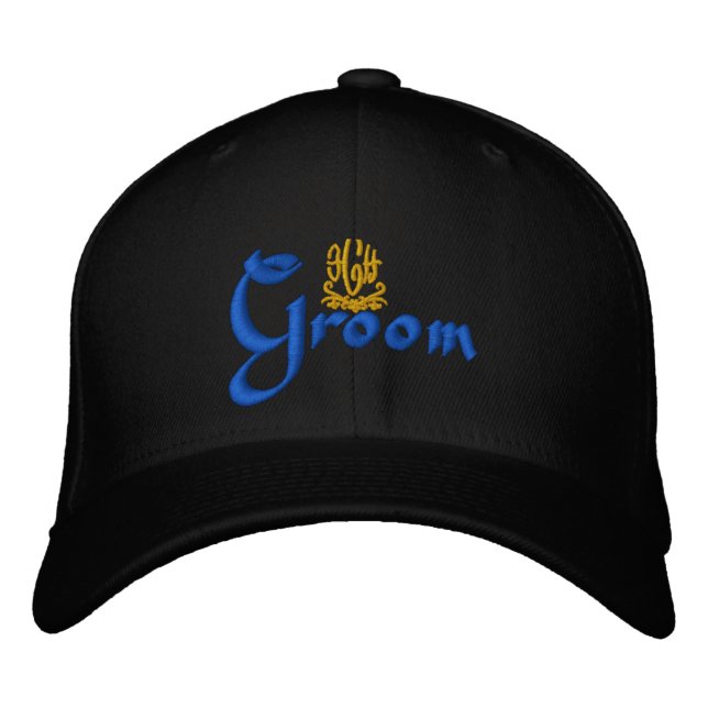 Groom Wedding Black Embroidered Hat (Front)