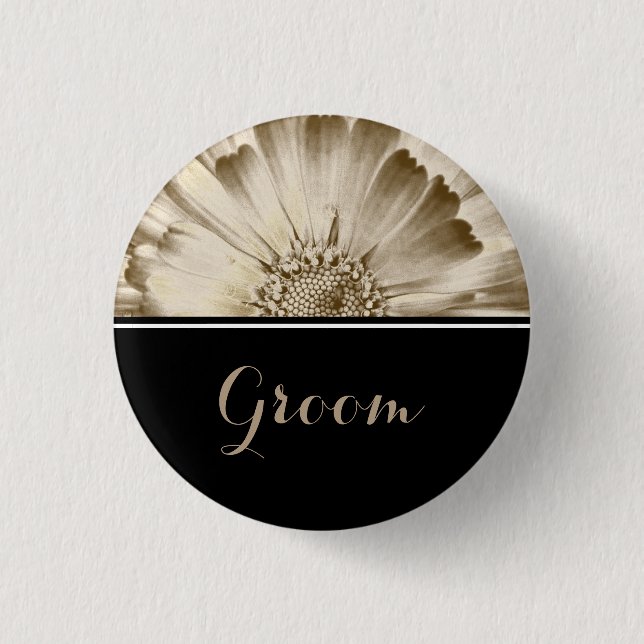 Groom Wedding Gold Daisy 3 Cm Round Badge (Front)