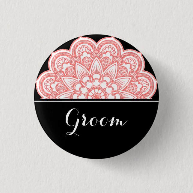 Groom Wedding Mandala Art 3 Cm Round Badge (Front)