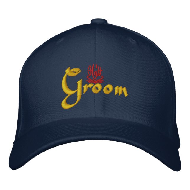 Groom Wedding Navy Embroidered Hat (Front)