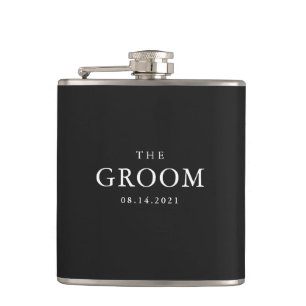 Groom Wedding Simple Classic Black and White  Hip Flask