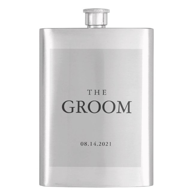 Groom Wedding Simple Classic Black Hip Flask (Front)