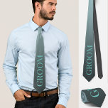 Groom wedding subtle elegant blue tie<br><div class="desc">This beautiful custom tie features the word groom in light blue on a grey blue gradient background. Funny but subtle and stylish way to complement your wedding outfit,  or to add a funny twist for wedding photos.</div>