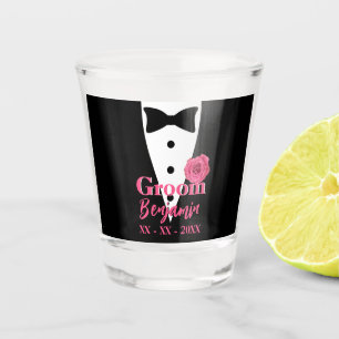 Groom Wedding Tuxedo Pibnk Flower Personalised Shot Glass