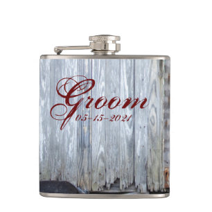 Groom Whiskey Flask White Wash Wood Barn Door Coun