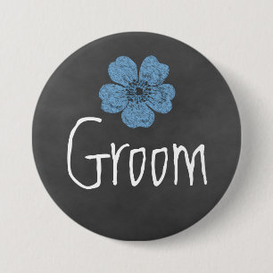 Groom Wild Blue Roses Chalkboard 7.5 Cm Round Badge