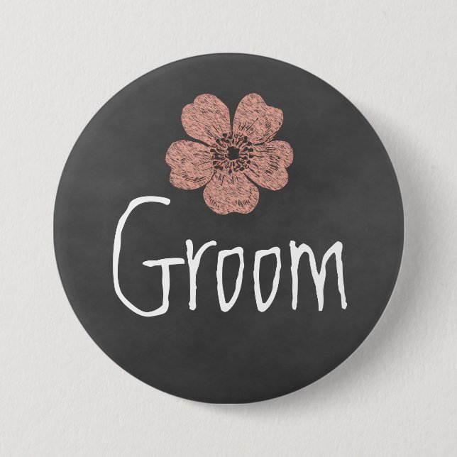 Groom Wild Peach Roses Chalkboard 7.5 Cm Round Badge (Front)