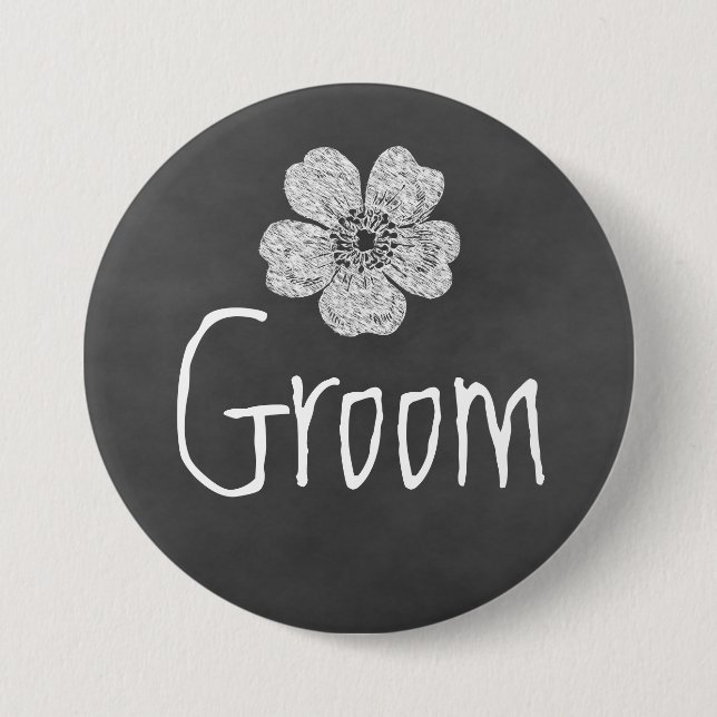 Groom Wild White Roses Chalkboard 7.5 Cm Round Badge (Front)