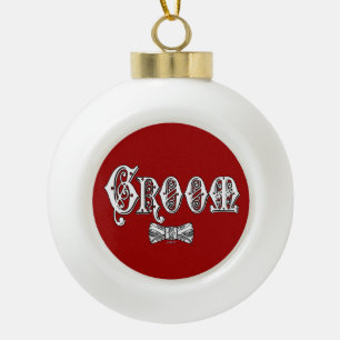 Groom with Bow Tie White and Black Type Ceramic Ball Christmas Ornament