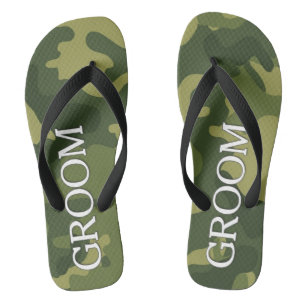 Groom with Green Camoflauge Pattern Thongs
