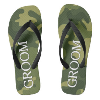 Groom with Green Camoflauge Pattern Thongs