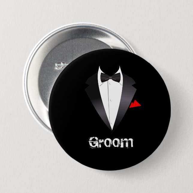 Groom with Tuxedo Shirt  7.5 Cm Round Badge (Front & Back)