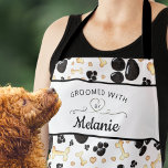 GROOMED WITH LOVE Paw Print Pattern Dog Groomer Apron<br><div class="desc">Pattern of dog paw prints,  bones and hearts and titled with GROOMED WITH HEART (LOVE) BY NAME to be personalised for a dog groomer or a dog grooming business name.</div>