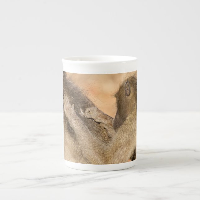 Grooming baboons bone china mug (Front)